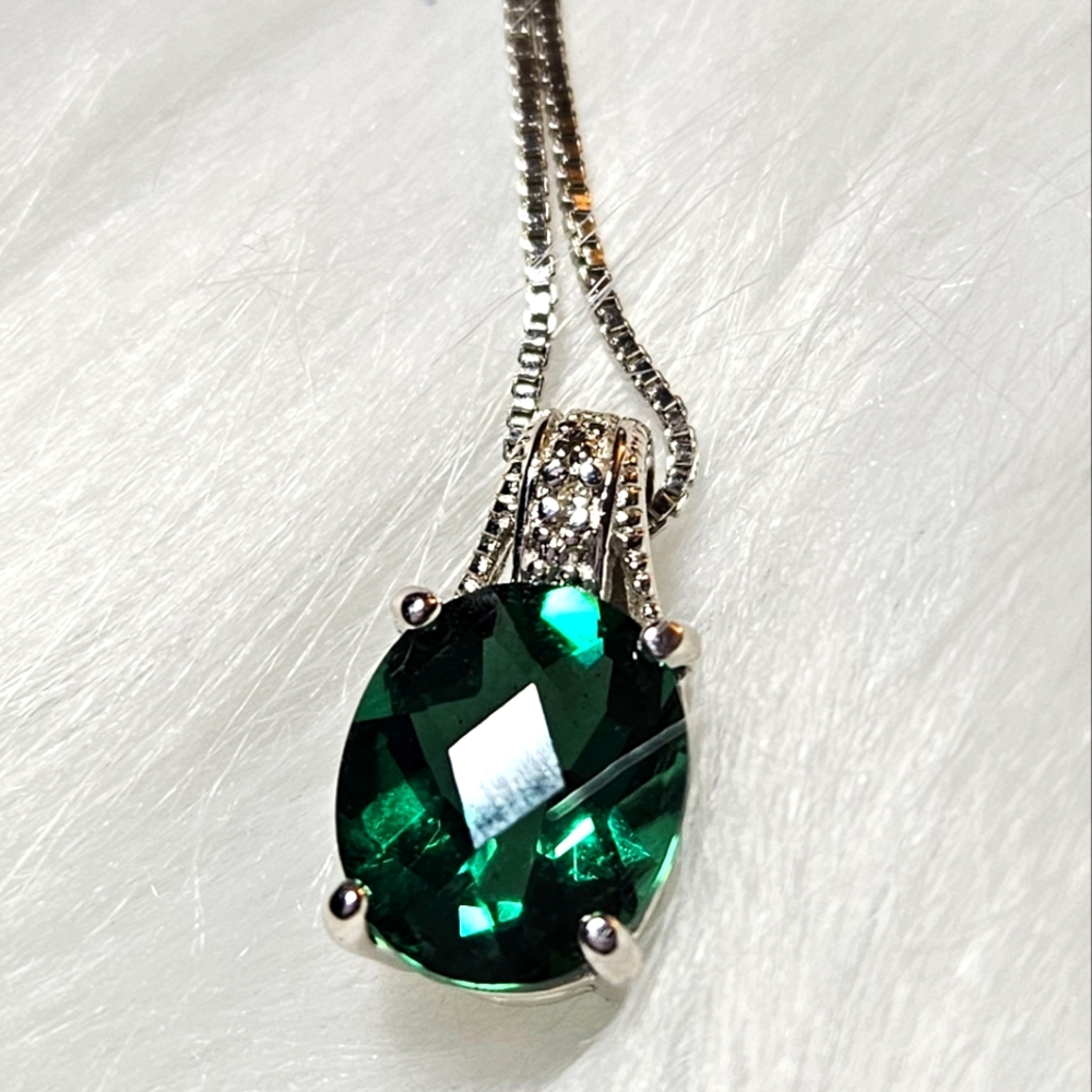 2.8ct Created Green Quartz Platinum Technibond Pendant and 17in Silver Box Chain